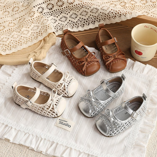 INS Style Kids Woven Sandals 2026 Summer New Korean Girls Bow Princess Shoes