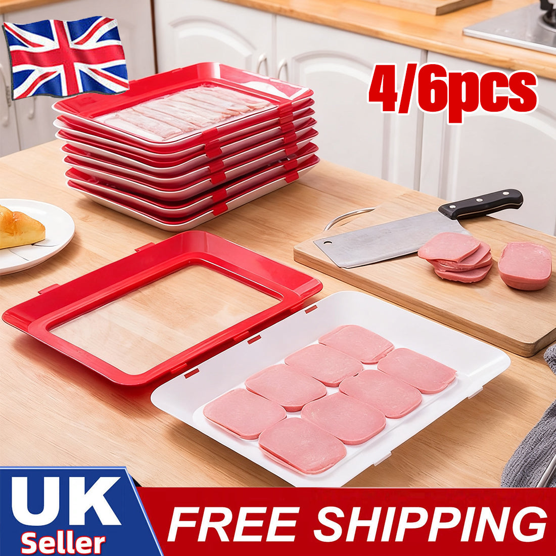 NEW 4pcs Stretch Fresh Storage Tray Vacuum Reusable And Stackable Food Storage Tray UK