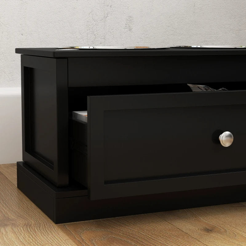 Dog Bowls With Storage Drawer, Raised Dog Bowl Stand Pet Food Bowl Dog Feeding Station, Black