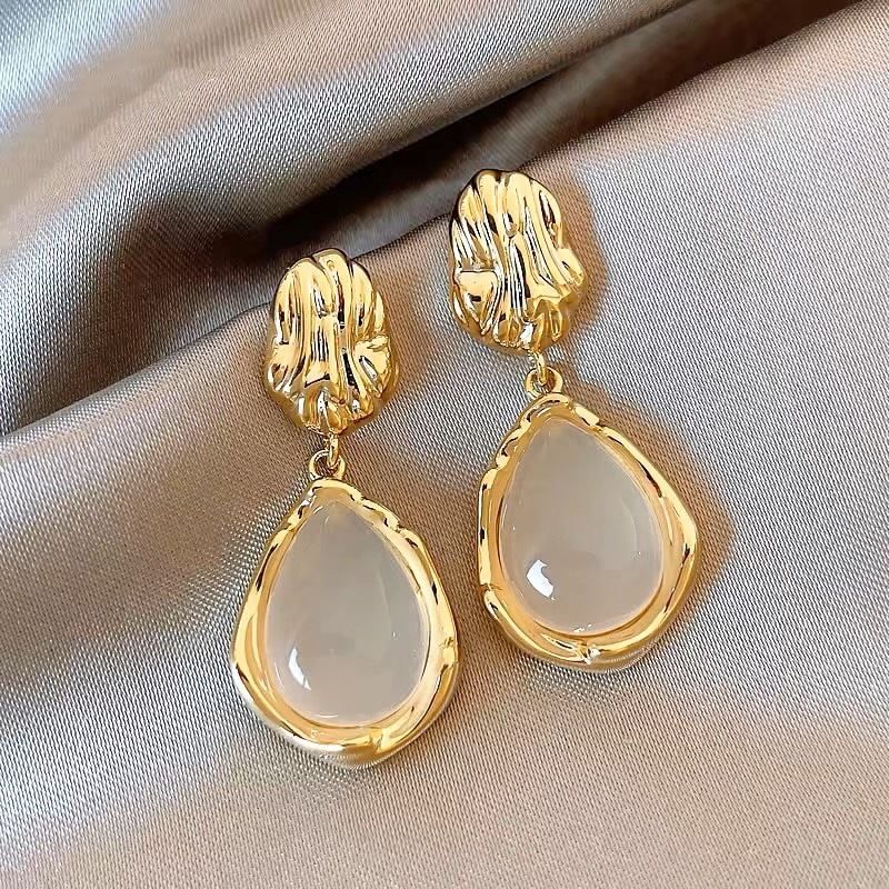 Korean Style Simple Elegant Teardrop Earrings For Women, Light Luxury High-End Irregular Minimalist Dangle Drop Ear Jewelry