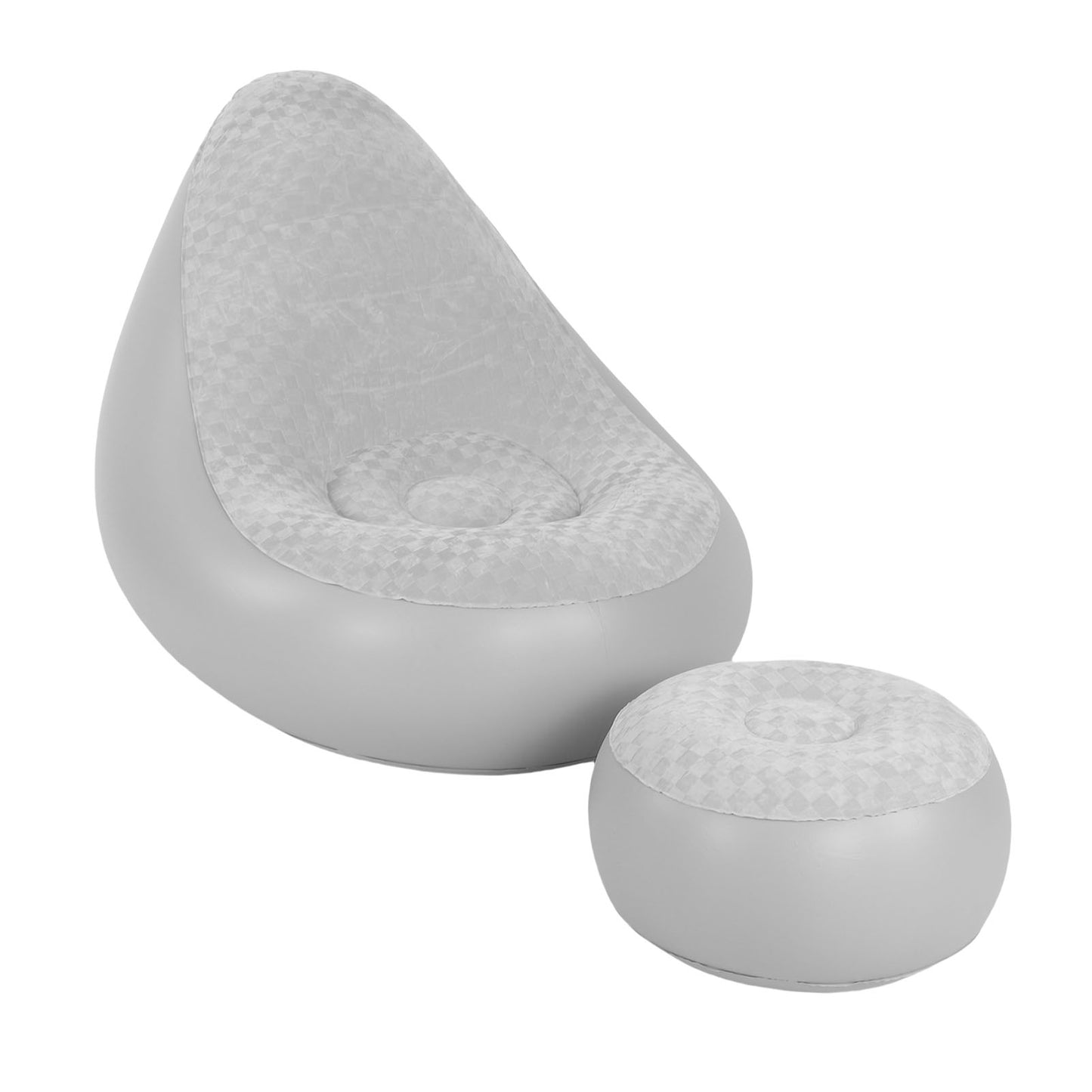 Inflatable Lounge With Footstool PVC Flocking Water Proof Folding Blow Up Couch Inflatable Sofa Chair For Home Camping Grey