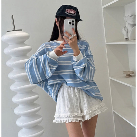Korean Retro Preppy-Style Striped Long-Sleeve Sweatshirt