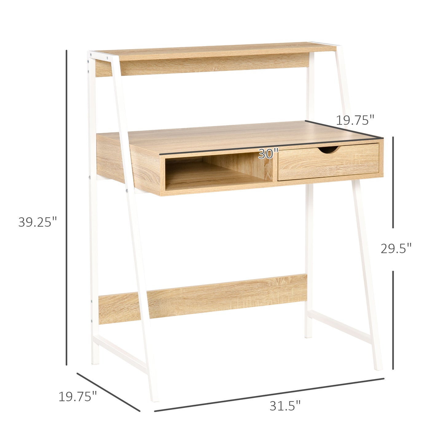 Home Office desk, Computer Desk for Small Spaces, Study Table with Drawer and Storage Shelves, Natural