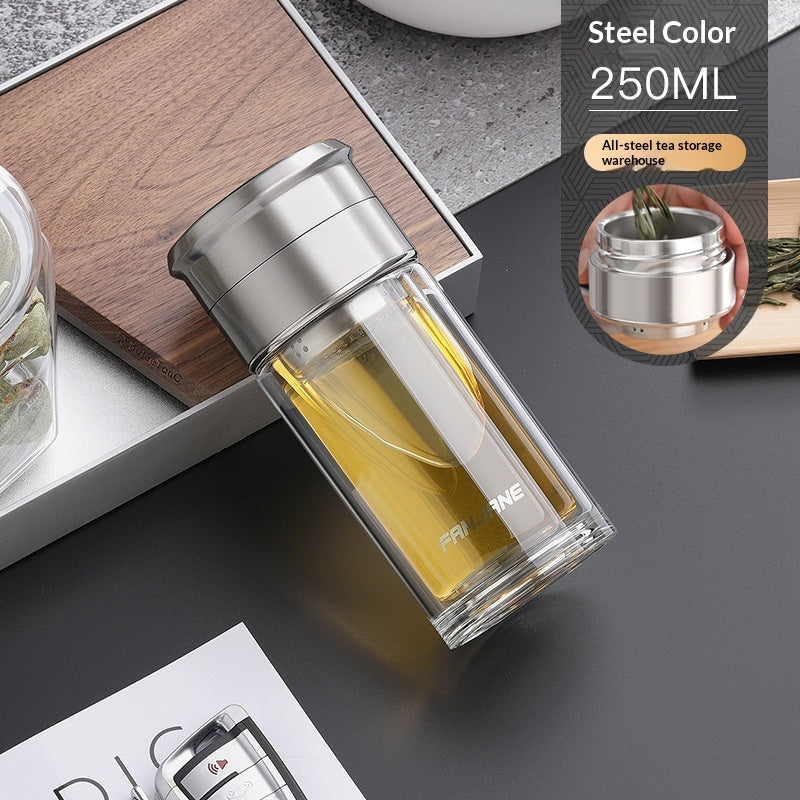 Chinese Character Simplificationcomplication Tea-water Separation Glass Cup Double-layer Teacup Pass