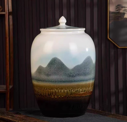 Ceramic Tea Caddy Extra-Large Teapot-Shape Container With Lid, Airtight And Moisture-Proof For Storing Puer And White Tea Cakes
