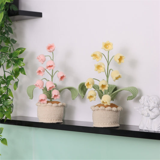 Hand-Crocheted Lily-Of-The-Valley Potted Plants For Home Decoration, Holiday Gifts, And Yarn-Woven Artificial Flower Arrangements