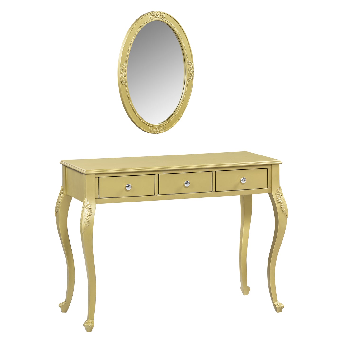 Luxury Makeup Vanity Desk With Oval Mirror, 3-Drawer Dressing Table For Jewelry Storage, Elegant Console Table For Entryway, Living Room & Bedroom, Stylish Home Decor,Gold