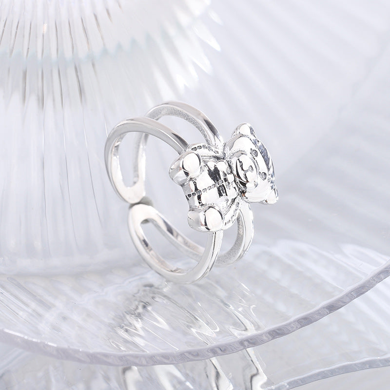 Korean Style S925 Silver Cute Cartoon Bear Ring