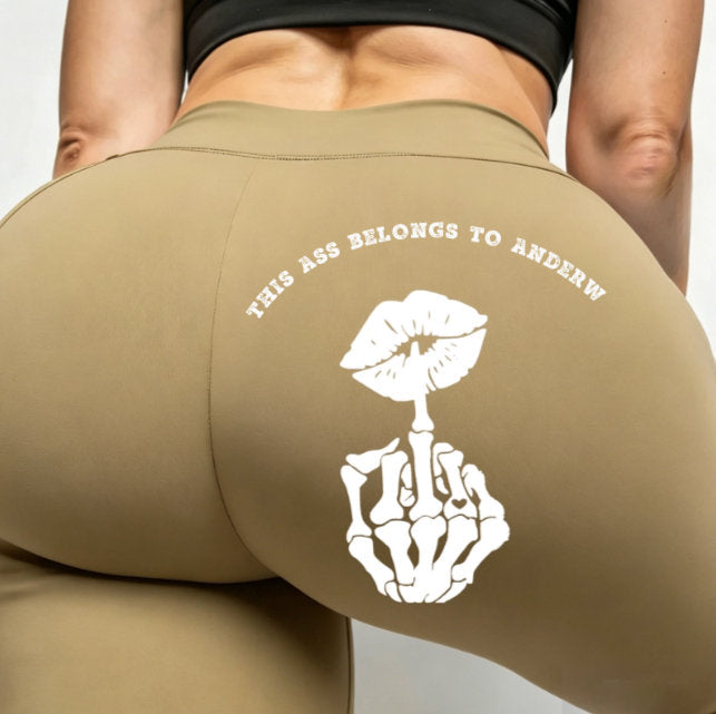 Yoga Pants With Skeleton Finger & Kiss Graphic For Active Women