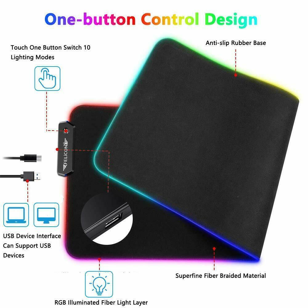 RGB LED Lighting Gaming Mouse Pad 10 Lighting Modes With For Mouse PC Computer---Mousepad-Small