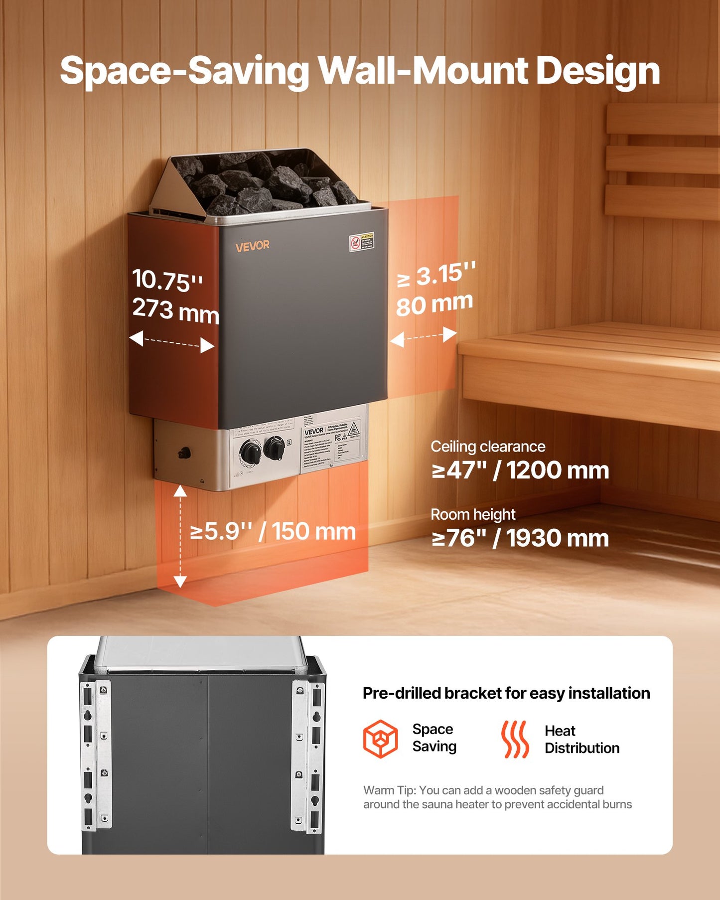Sauna Heater, 2KW AC 120V Electric Sauna Stove, Dry Steam Bath Saunas Stove With Pre-Drilled Bracket, Fit 52.9 To 88.2 CU.FT Saunas Rooms, Steam Bath Stoves For Home, Commercial, Leisure Venues