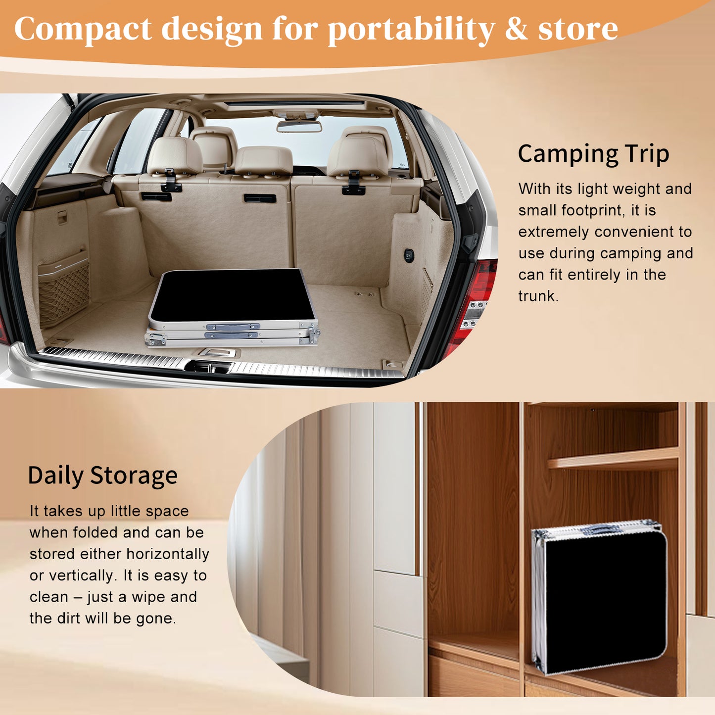 6ft 180-60cm Aluminum Alloy 3-Fold Portable Folding Table, Adjustable Height Outdoor Camping Picnic Dining Desk