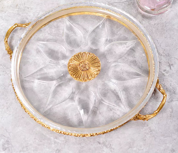 Brass Crystal Tray Featured Home Decor Item Round Ornament For The Coffee Table Perfect For Cups And Tea