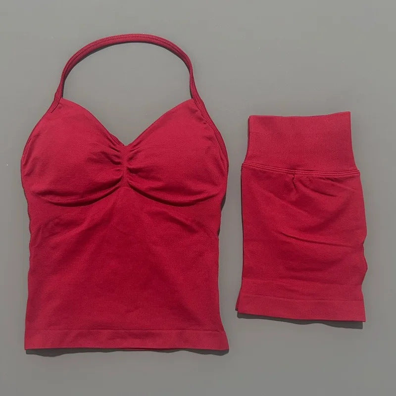 Fashionable Seamless Womens Fitness Shorts Set