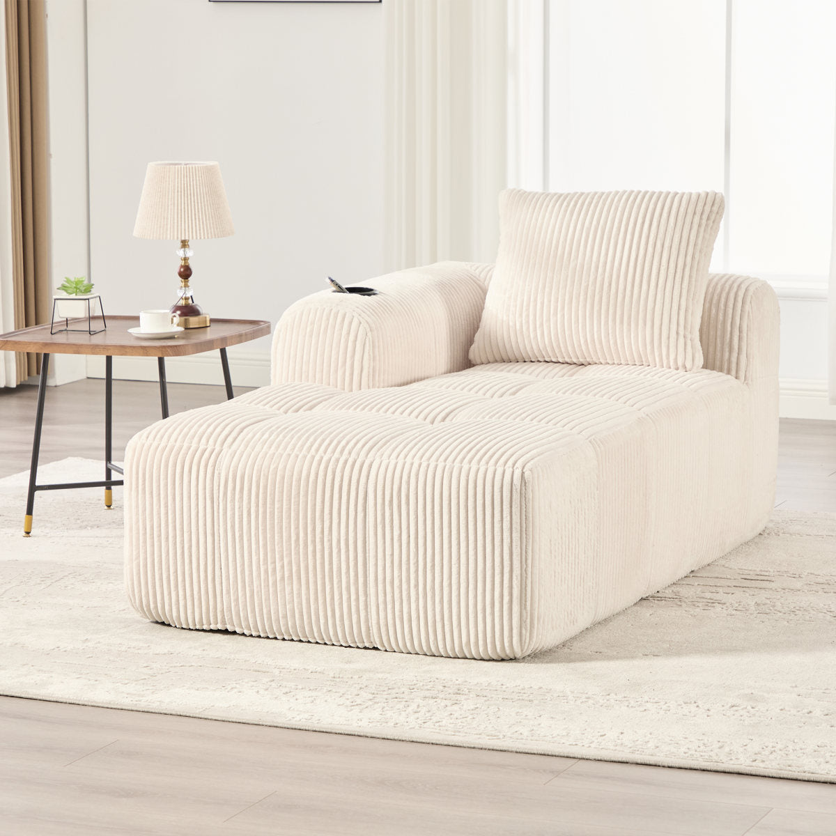 Cozy Corduroy Recliner, Sofa - Without Assembly, Soft Sofa With Back Cushions, Side Storage Pocket For Remote Control And Mobile Phone, Integrated Cup Holder - Neat And Aesthetic.