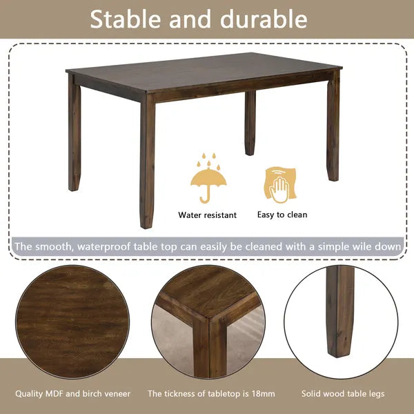 6 Piece Kitchen Dining Set, Rectangular Wooden Dining Table With 4 Upholstered Chairs And A Bench, Dining Table Set For 6 People, Living Room, Home Bar And Kitchen, Walnut