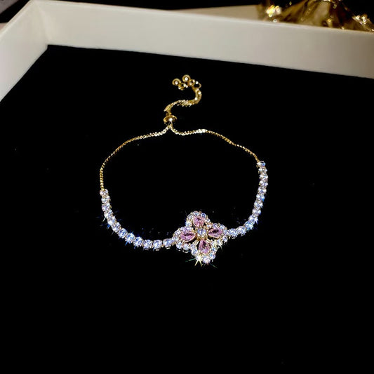 French Style Flower Clasp Cubic Zircon Bracelet Premium Elegant Bangle Dainty Floral Buckle Fashion Jewelry