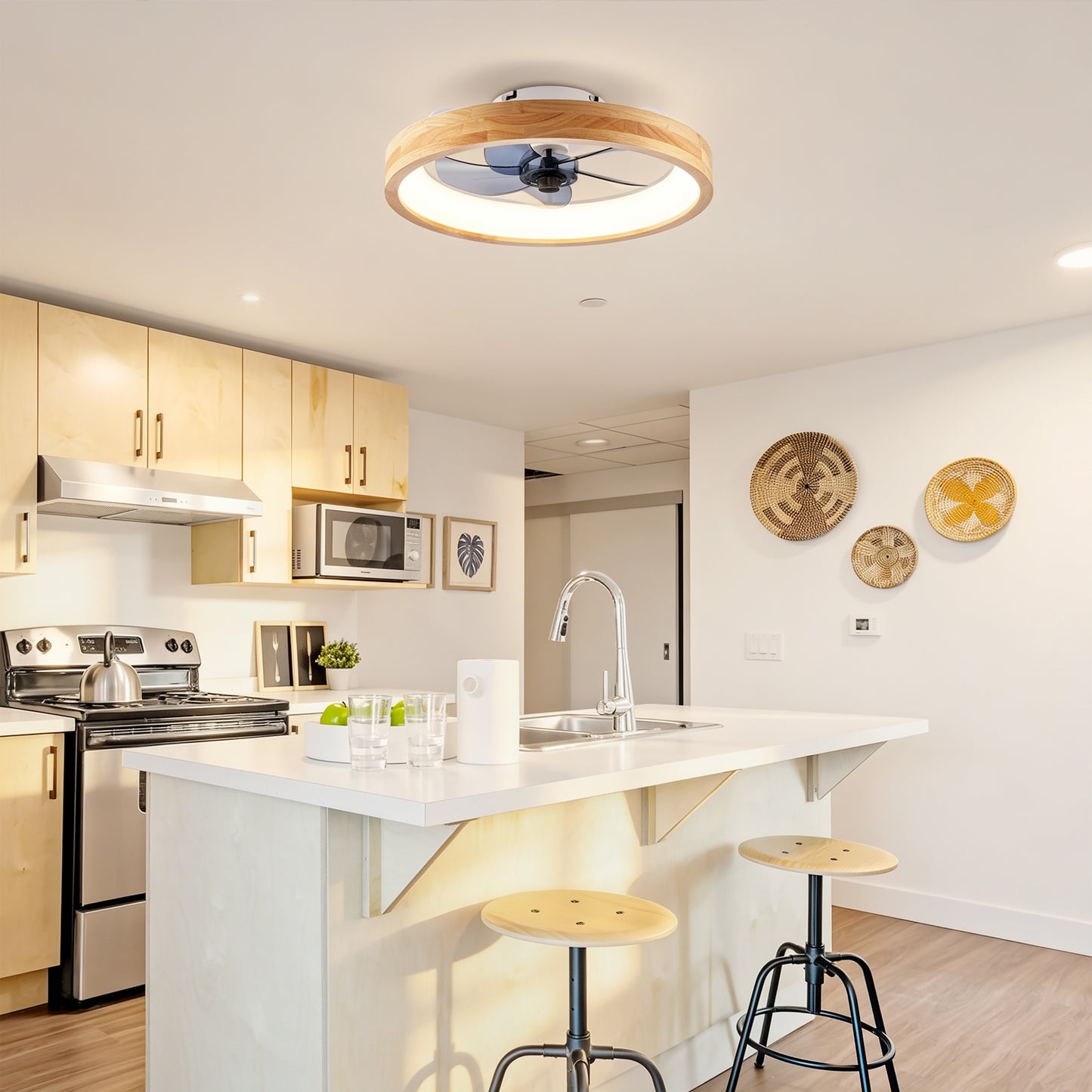 20  Ceiling Fans With Lights And Remote, 3000-6500K Dimmable Modern Flush Mount LED Fan Light, 6 Speeds, Quiet DC Motor For Living Room, Bedroom,Kitchen----Wood Matte White