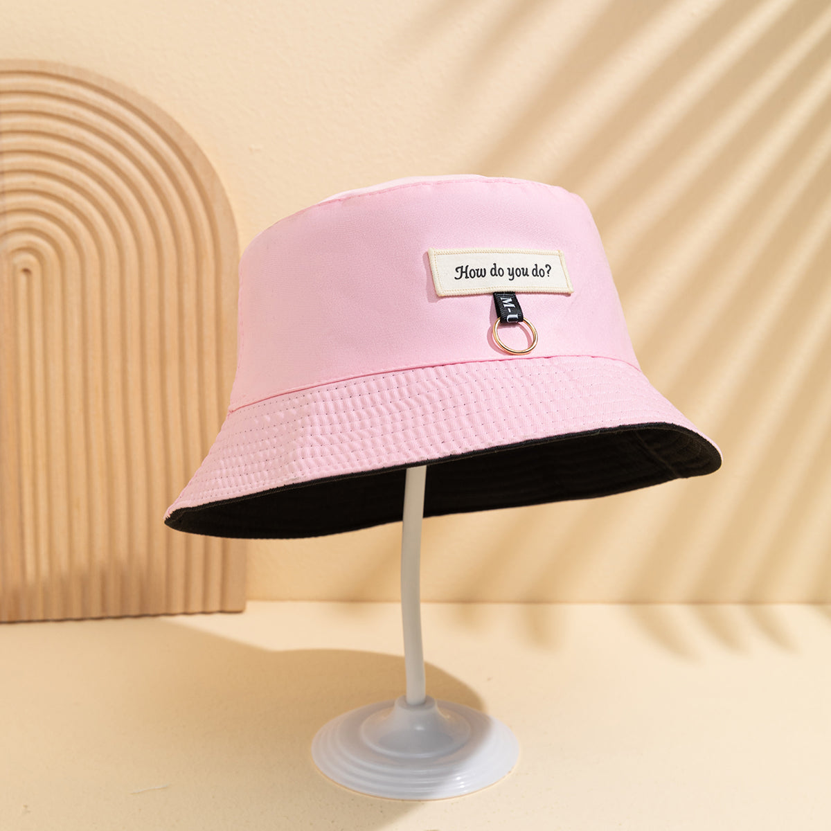 Simple Solid-color Double-sided Fisherman Hat With  Lettering, Unique Metal Ring Bucket Hat Suitable For Summer Outdoor Wear Versatile Casual Hat