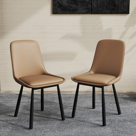 Modern Minimalist Khaki Faux Leather Dining Chairs Set Of 2, Iron Legs, Nordic Style Upholstered Backrest Chairs For Kitchen & Living Room