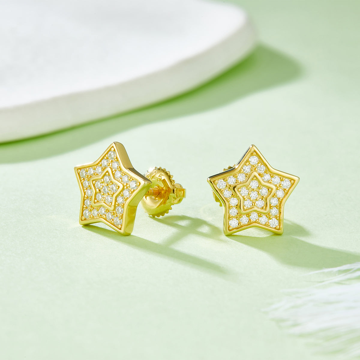 S925 Sterling Silver 52pcs D Color VVS1 Moissanite Star Stud Earrings 11mm Double Pave Screw Back Hypoallergenic 1.7g GRA Certified Gift Box
