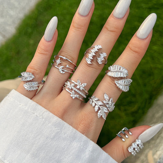 S925 Sterling Silver Ring Female Color Zircon Inlaid Japanese And Korean