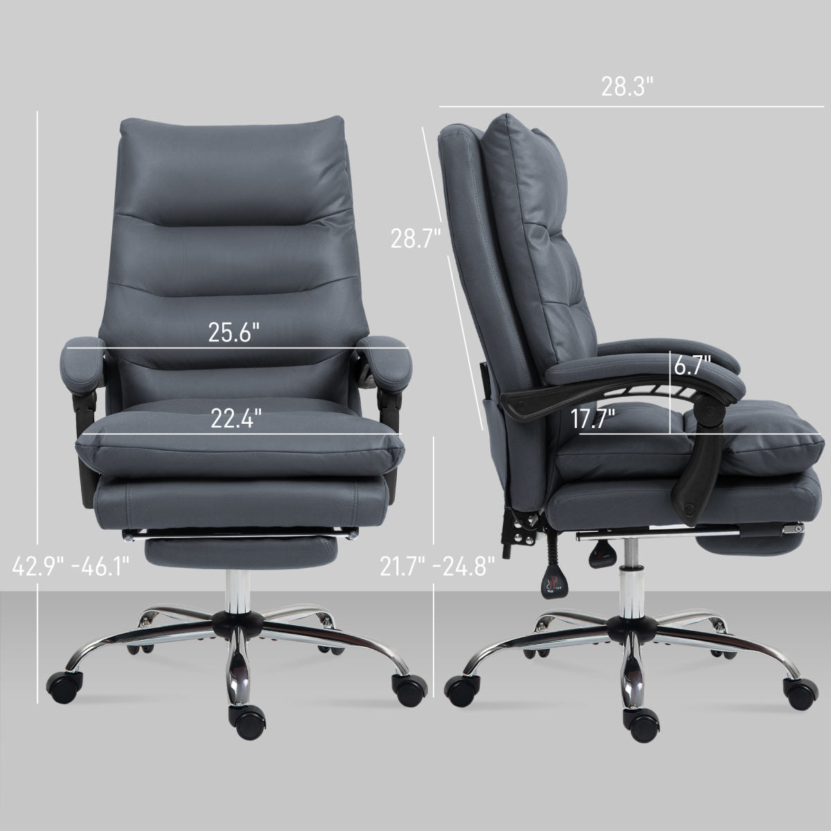 Microfibre Massage Office Chair, Heated Reclining Chair With Footrest, Double-tier Padding, Swivel Wheels, Dark Gray