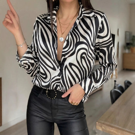 Black And White Shirt Niche Loose-fit Elegant Office Wear