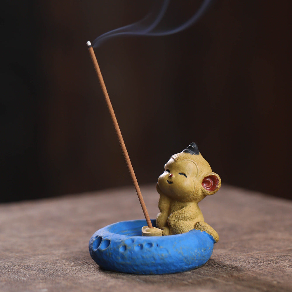 Purple Clay Tea Pet Sheep Ornament Handmade Zodiac Incense Holder