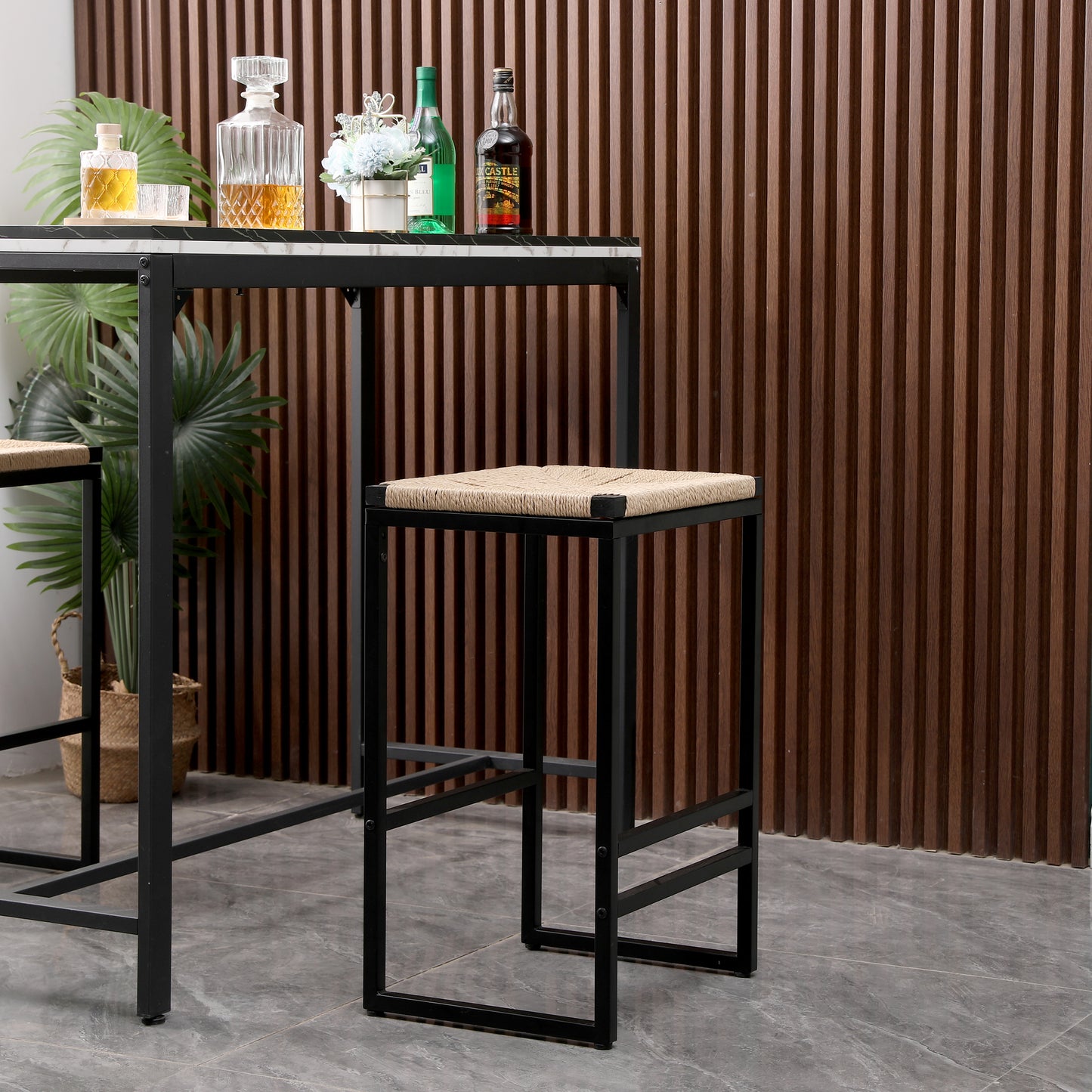 Set Of 2 Backless Bar Stools For Kitchen Counter Paper Rope Woven Dining Chairs For Home & Kitchen  Paper Rope Backless