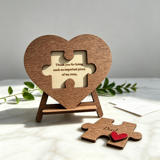 Wooden Heart Puzzle Sign For Dad, Father's Day Gift Engraved Wood Heart Puzzle Desk Decor Thank You Dad Keepsake Ornament