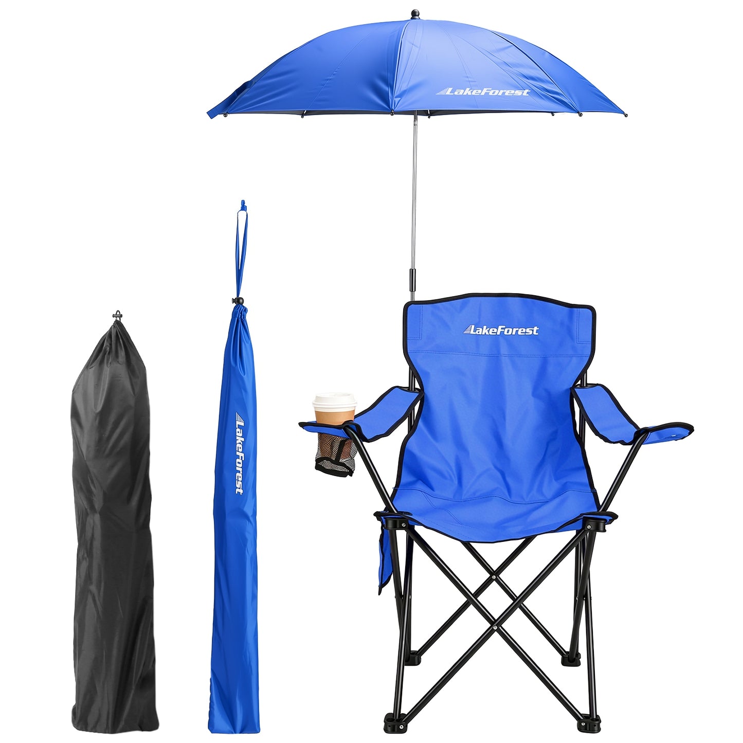1Pc Camping Chair With Umbrella Lightweight Foldable Outdoor Chair With Cup Holder Detachable Sun Canopy Carrying Bag 330LBS Max Load For Beach Picnic Travel Concert Outdoor Activities