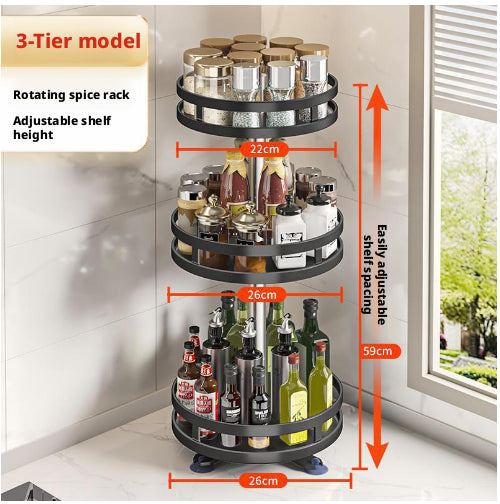 Kitchen Storage Rack-Black-Three-Layer Round