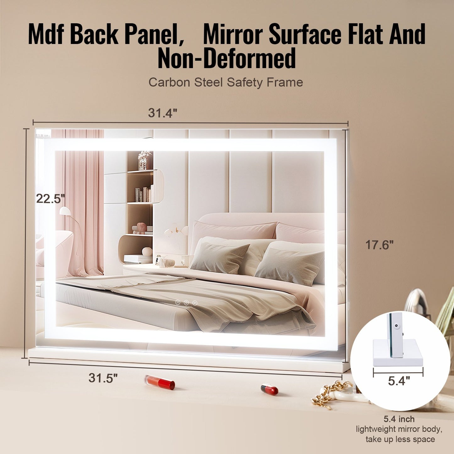 Lighted Makeup Mirror 3 Color Vanity W/ USB Desktop Wall-mount 31.5x21.7in