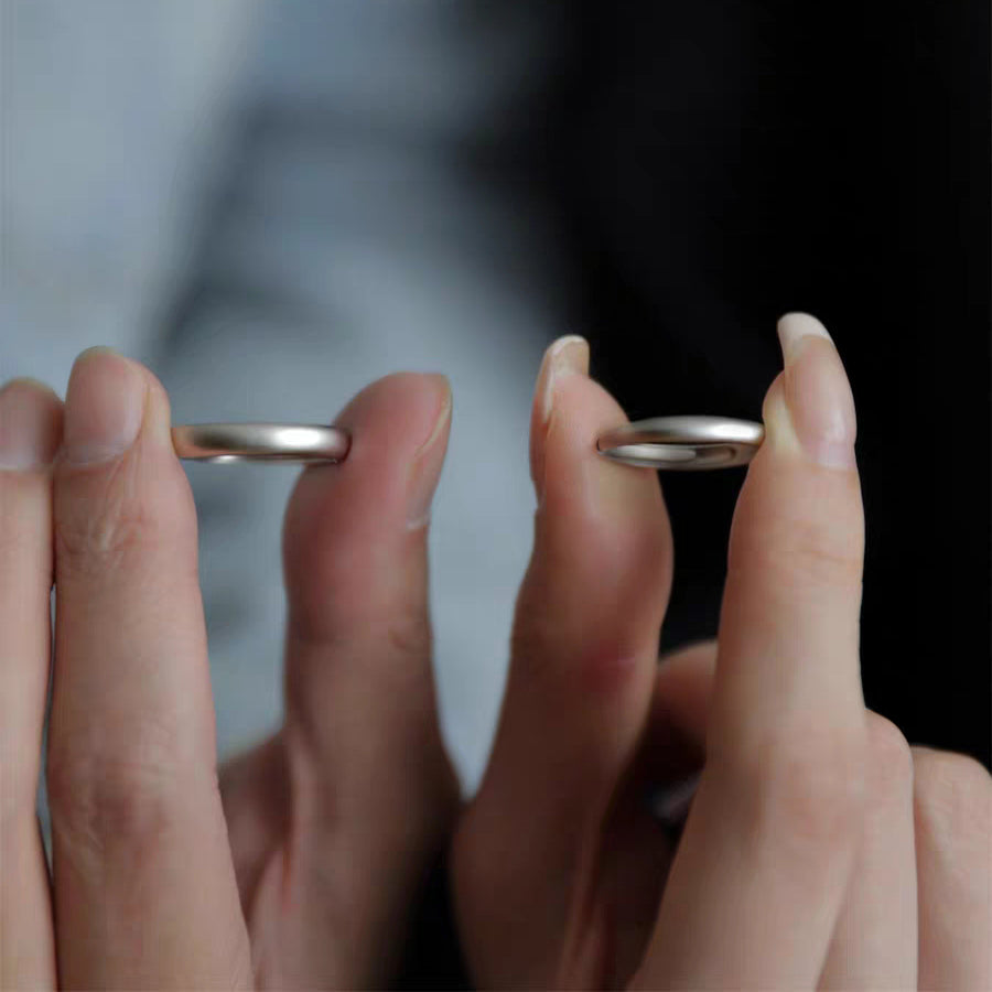 1 Pair 999 Sterling Silver Matte Dome Couple Rings, Minimalist Smooth Style, For Daily Wear & Valentine's Gifts