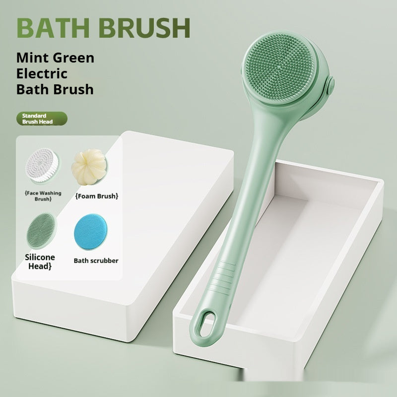 Electric Dual-Handle Bath Brush With Long Handle Detachable For Face Washing And Back Scrubbing