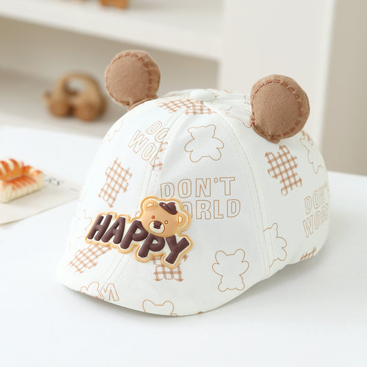The Children's Three-dimensional Cartoon Teddy Bear, HAPPY, With Letter Patterns On It, Is A Cute And Casual Baseball Cap. It Is Suitable For Outdoor Travel And Shopping.