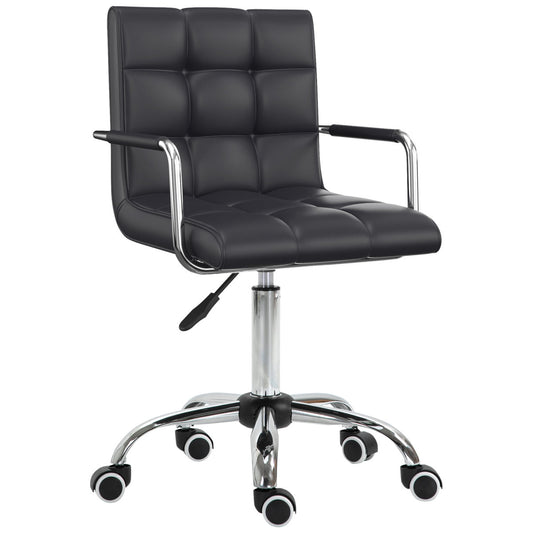 Vinsetto Makeup Vanity Chair, PU Leather Mid Back Office Chair With Adjustable Height, Armrest And Rolling Wheels, Black