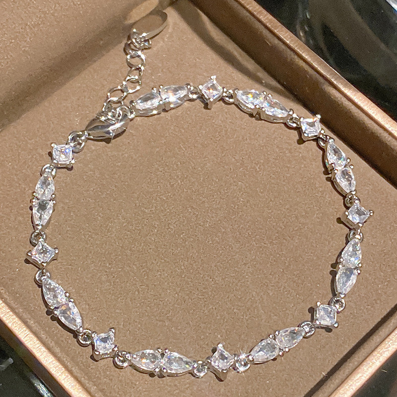 Korean Ins Rhombus Cubic Zirconia Bracelet Dainty Handmade Crafted Bangle Artisan Jewelry