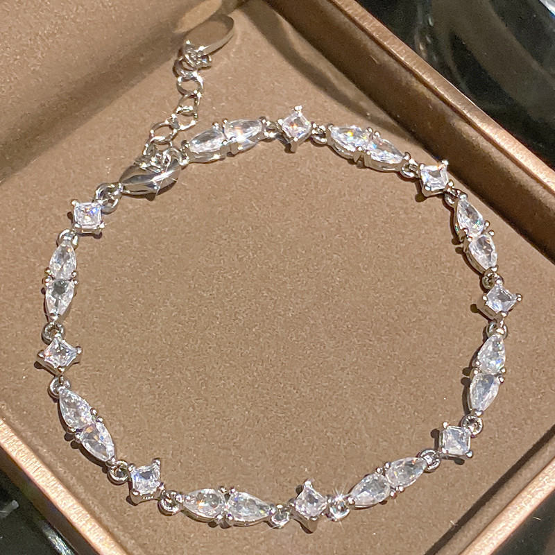 Korean Ins Rhombus Cubic Zirconia Bracelet Dainty Handmade Crafted Bangle Artisan Jewelry