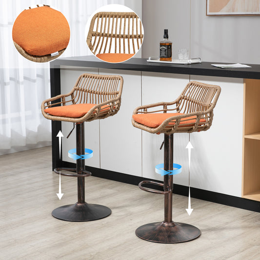 Modern Swivel Bar Stools Set Of 2 Adjustable Counter Height Chairs With Footrest For Kitchen, Dining Room  Orange