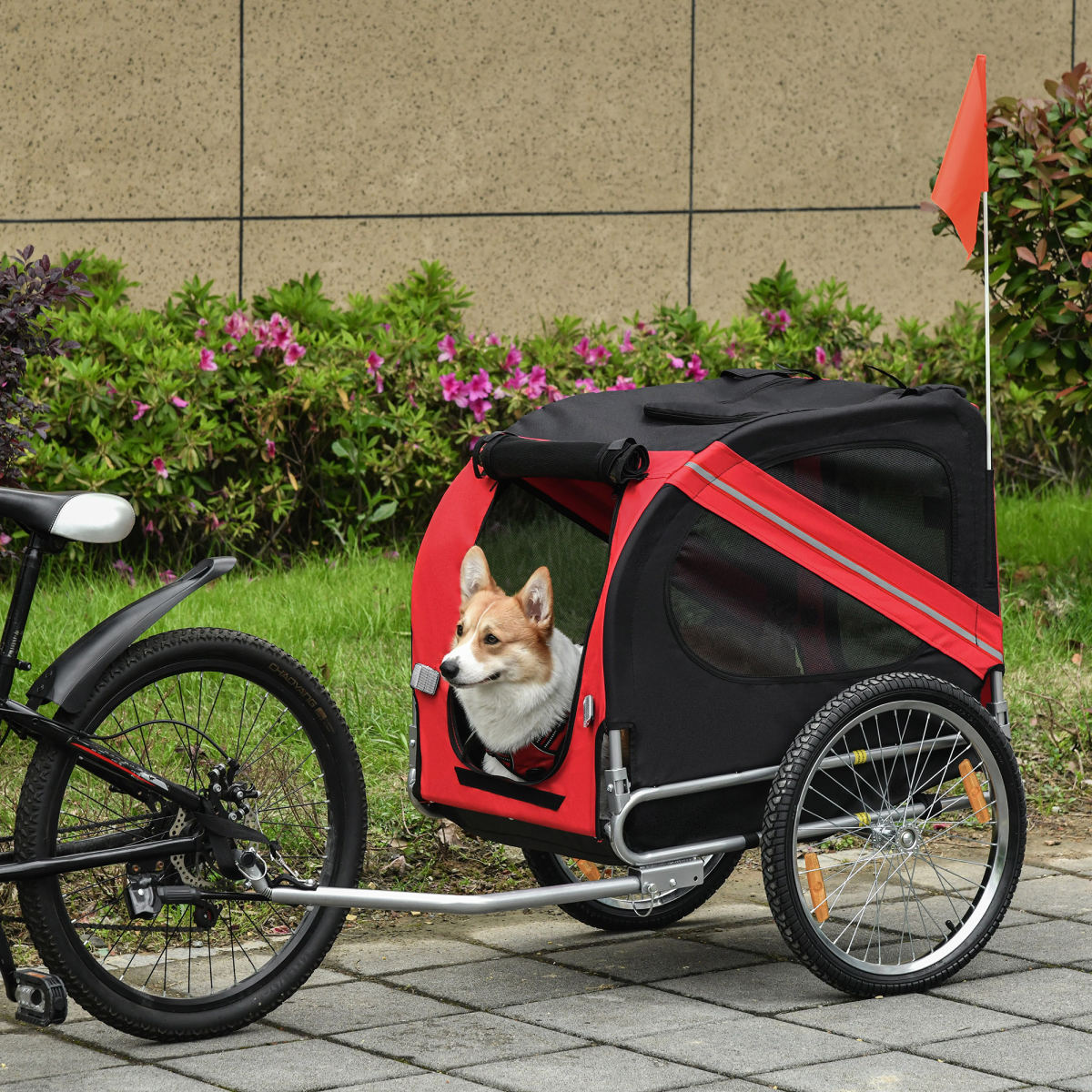 Pawhut Bicycle Pet Trailer In Steel Frame-Red/Black