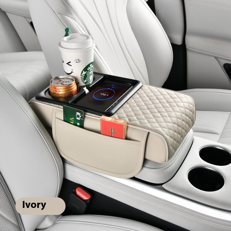 Automobile Armrest Box Cover Smart Wireless Charging Multifunctional Fast Charging Tissue Storage Box Water Cup Holder