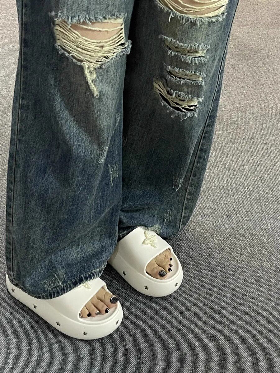 Women Platform Slippers, Summer Outdoor Wear, Luxury Texture, Non-slip Soft Cloud Cushion Insole, Punk Style Fashion Slides For Indoor & Outdoor