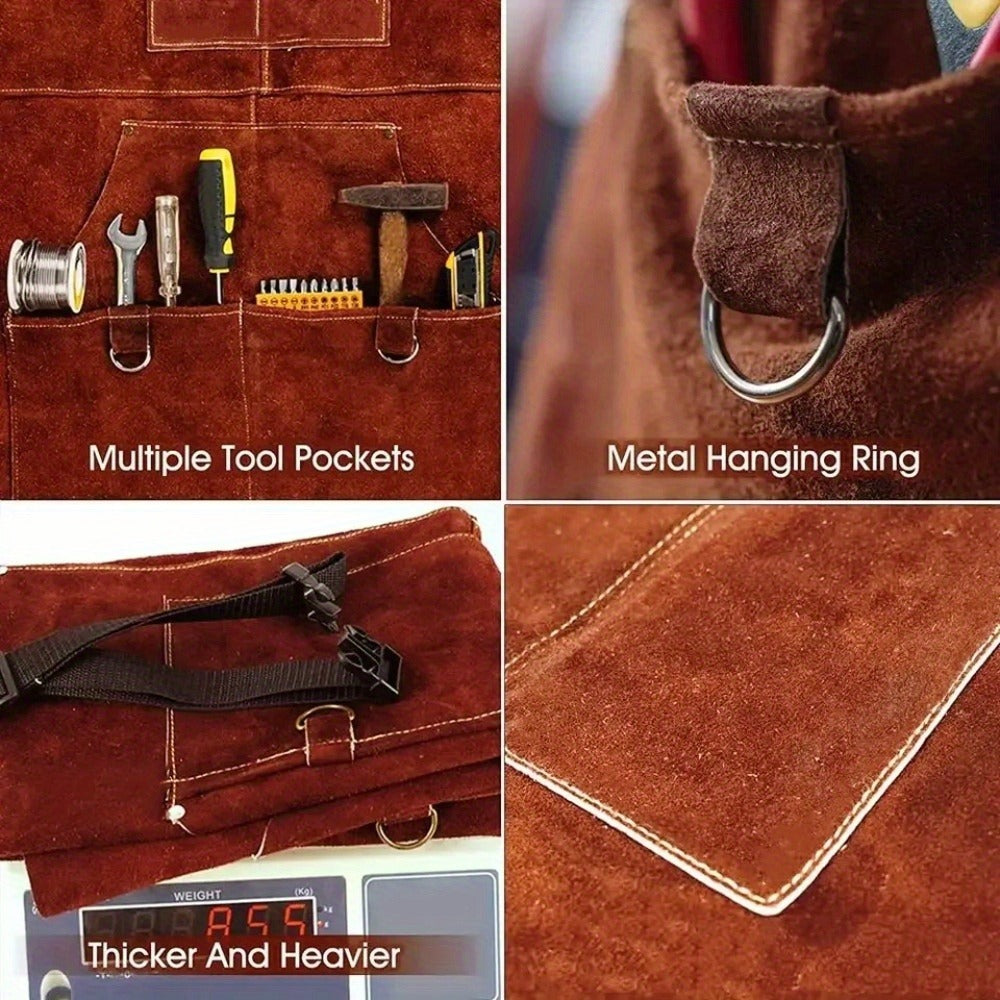 Multi-functional Cow Leather Gardening Apron, Multi-pocket Tool Apron, Wear-resistant And Dirty-resistant Garden Work Aprron, Universal Equipment For Woodworking, DIY And Planting