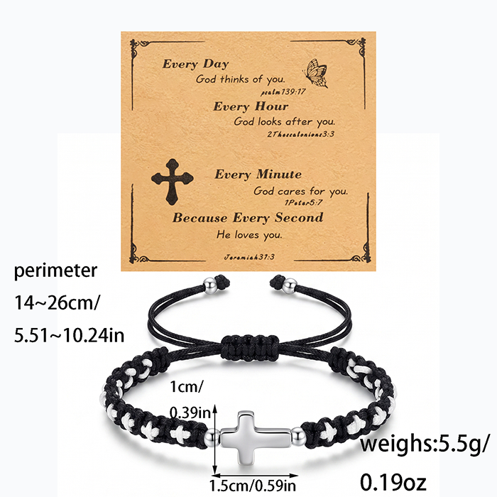Handmade Braided Cross Bracelet For Men Women, Stainless Steel Religious Protection Bracelet, Adjustable Nylon Cord Christian Gift With Scripture Card