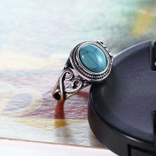 European And American Fashion Vintage Turquoise Titanium Steel Mens Ring