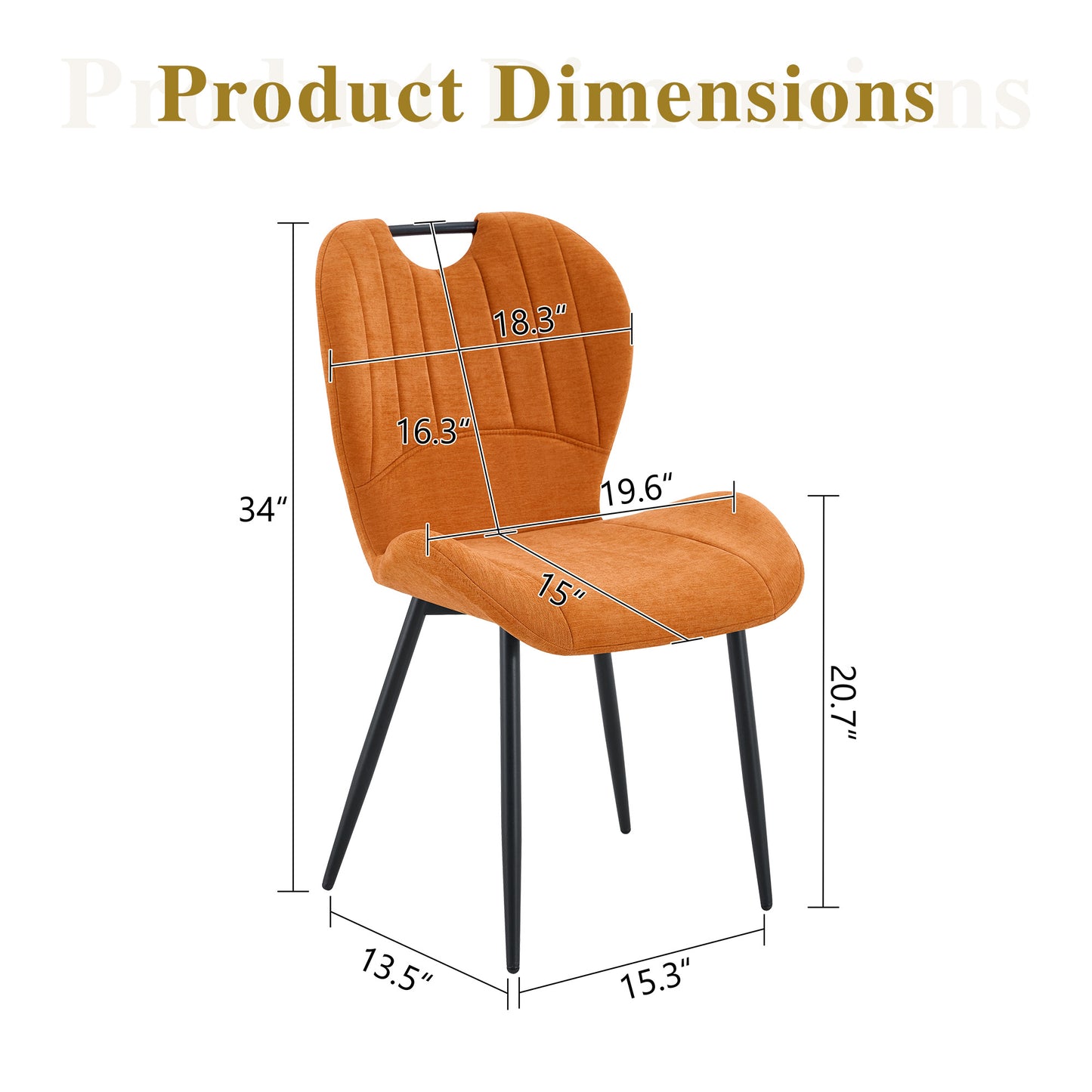 Set Of 4 Orange Fabric Dining Chairs With Integrated Handle.Black Metal Frame, Adjustable Leveling Feet. Home Dining Chairs With Extra-Wide Comfortable Cushion, Versatile For Study Or Vanity Use.