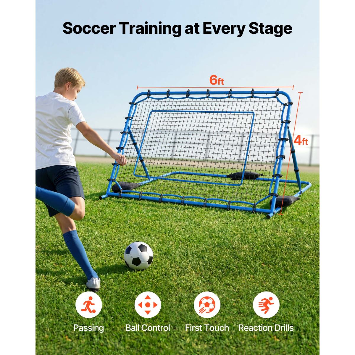 Soccer Rebounder Net, Quick-Switch Angle Soccer Goal Rebounder For Control, Passing Practice, Heavy-Duty Iron Frame & PE Net, Easy Setup Ball Training Aids & Equipment For Teens&Adults,6 X 4 Ft