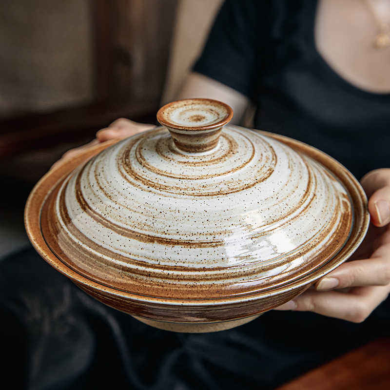 Restaurant Featured High Leg Commercial Ceramic Stoneware Bowl With Lid